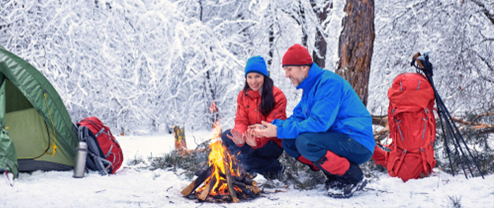 camping in the winter forest