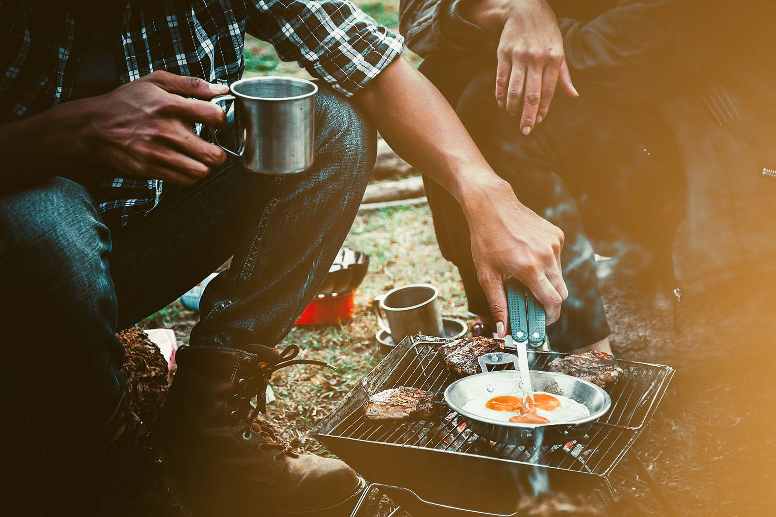 grilling on campfire