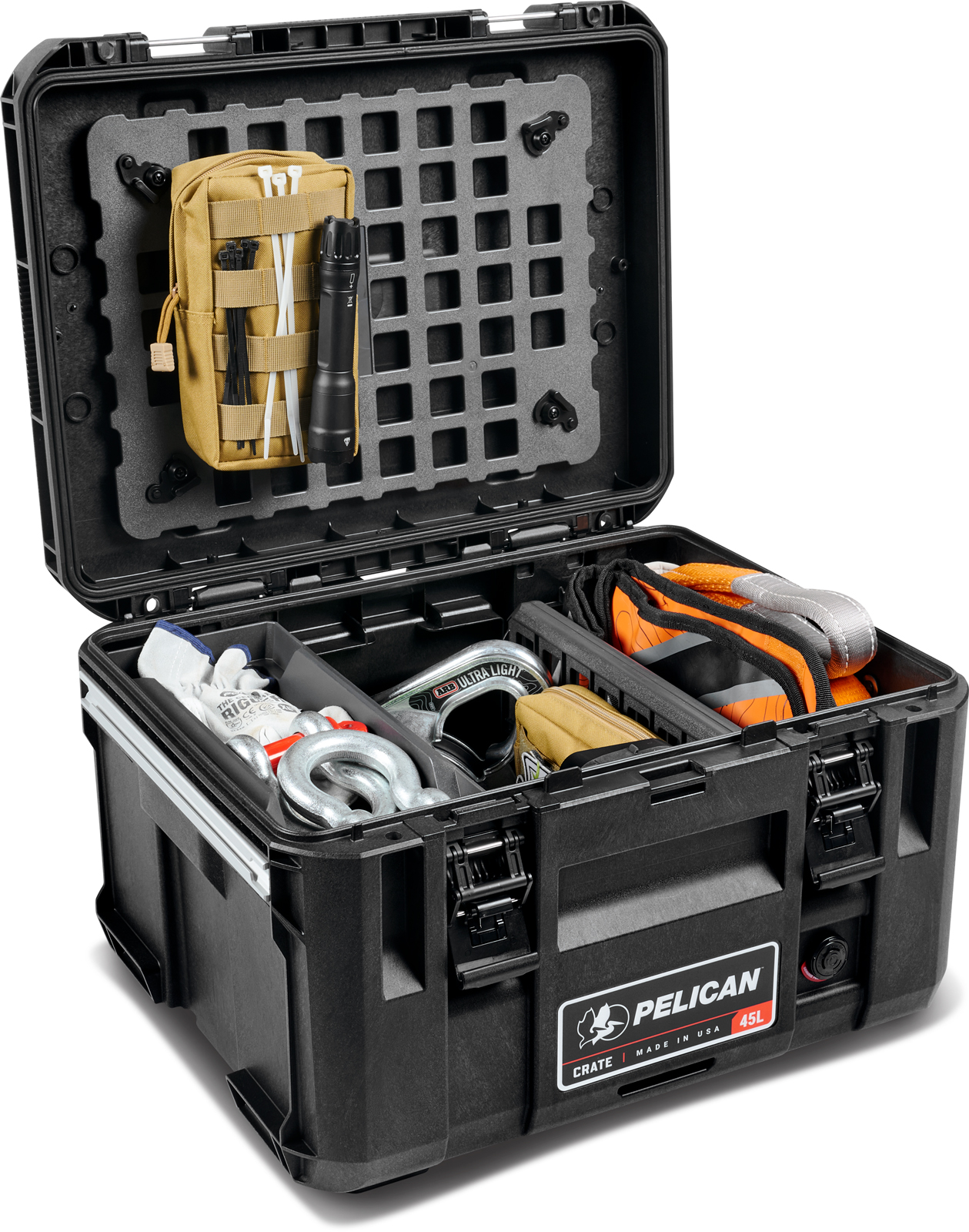 PEL_Crate 45L_Black_Front Open Angle Props And Tray_Recovery_med